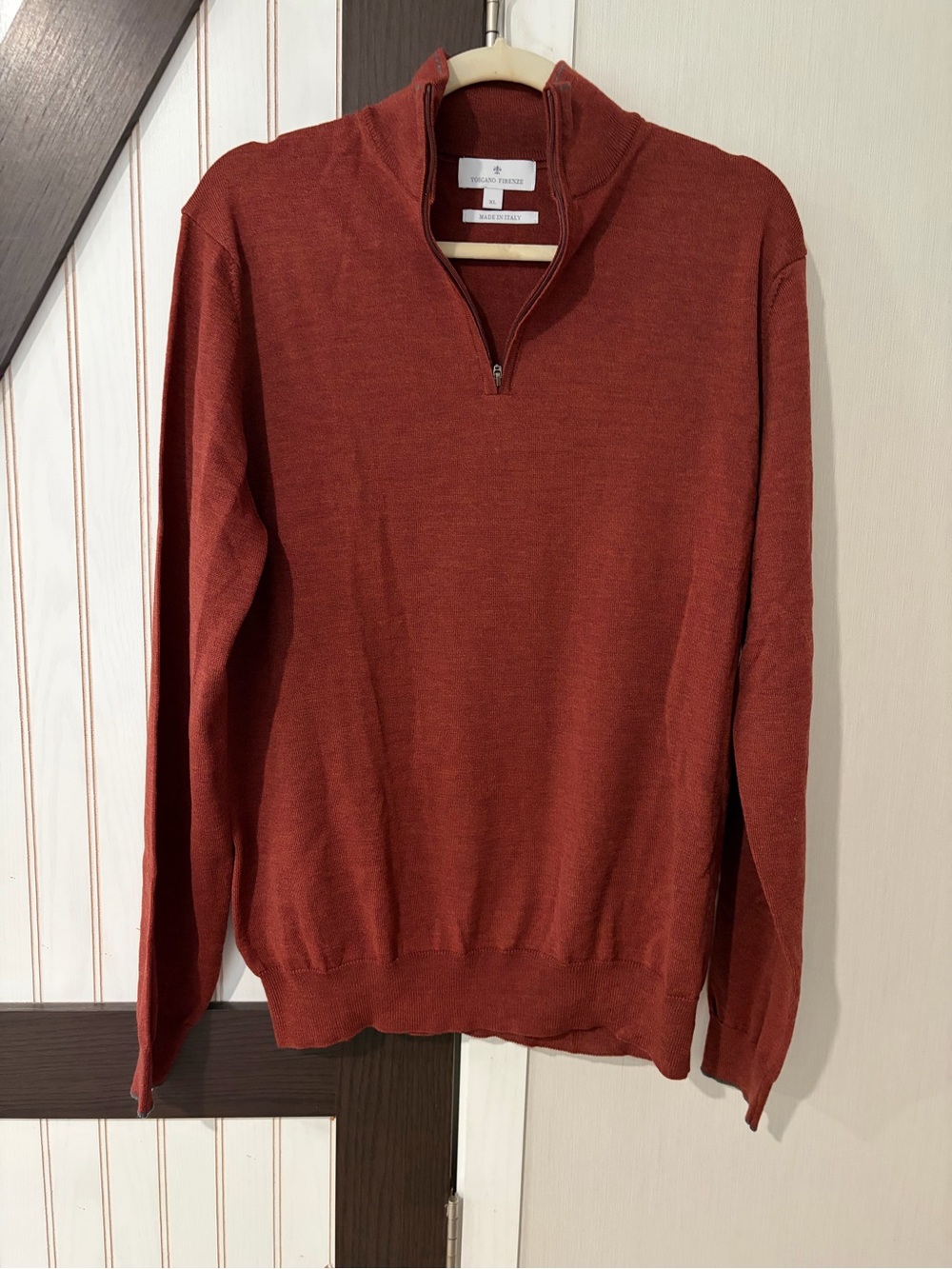 Toscano Firenze 100% Merino Wool 1/4 Zip Red/Maroon Jacket Size XL Made In Italy